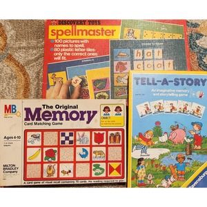 Vintage 90s Preschool‎ Board Games Lot of 3 Tell A Story Memory Spellmaster
